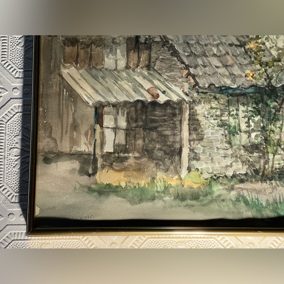 Country Cabin Original Water Colour. Artist Unknown. Gold tone pressure Frame - Picture 4 of 13